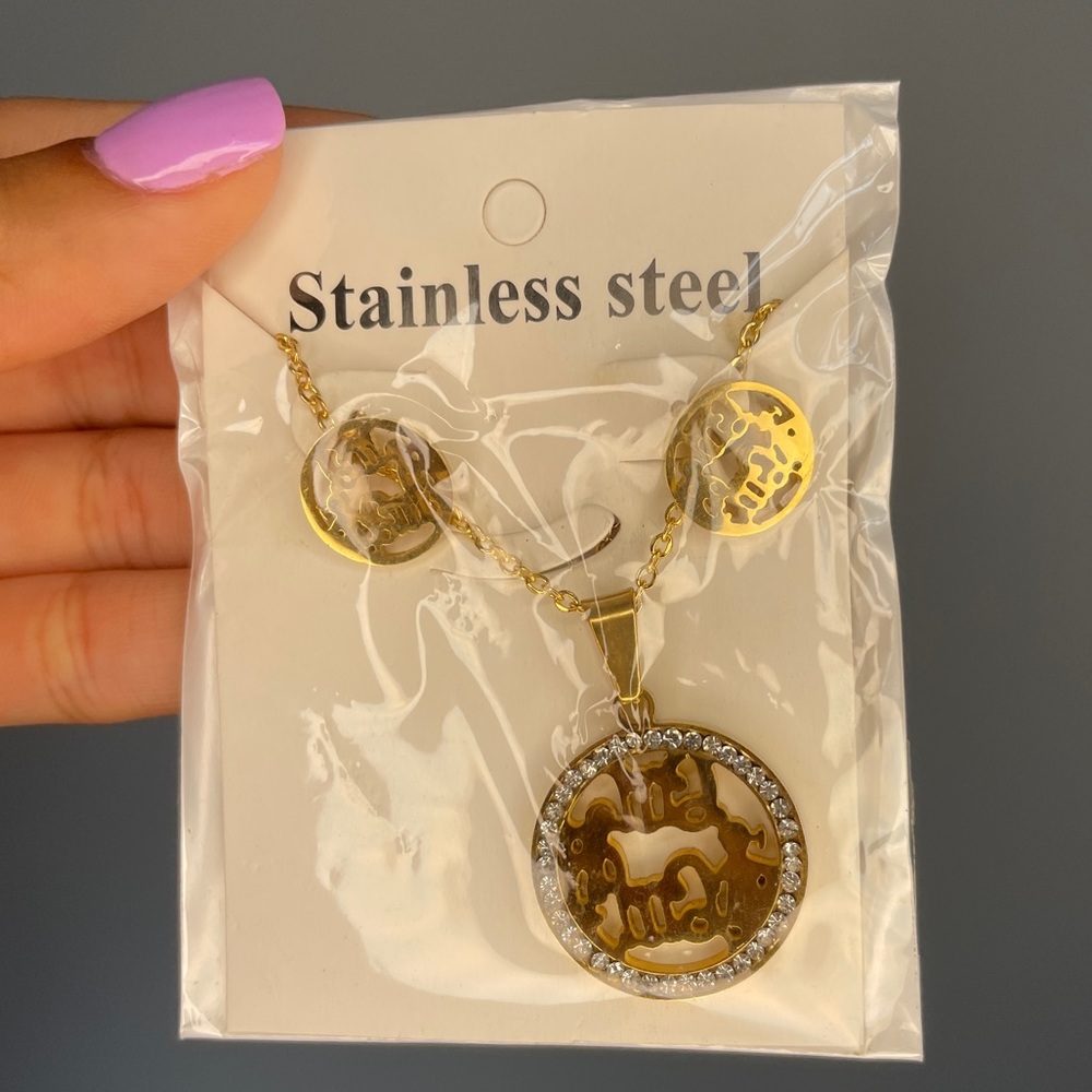 Stainless Steel Gold Necklace and Earring Set